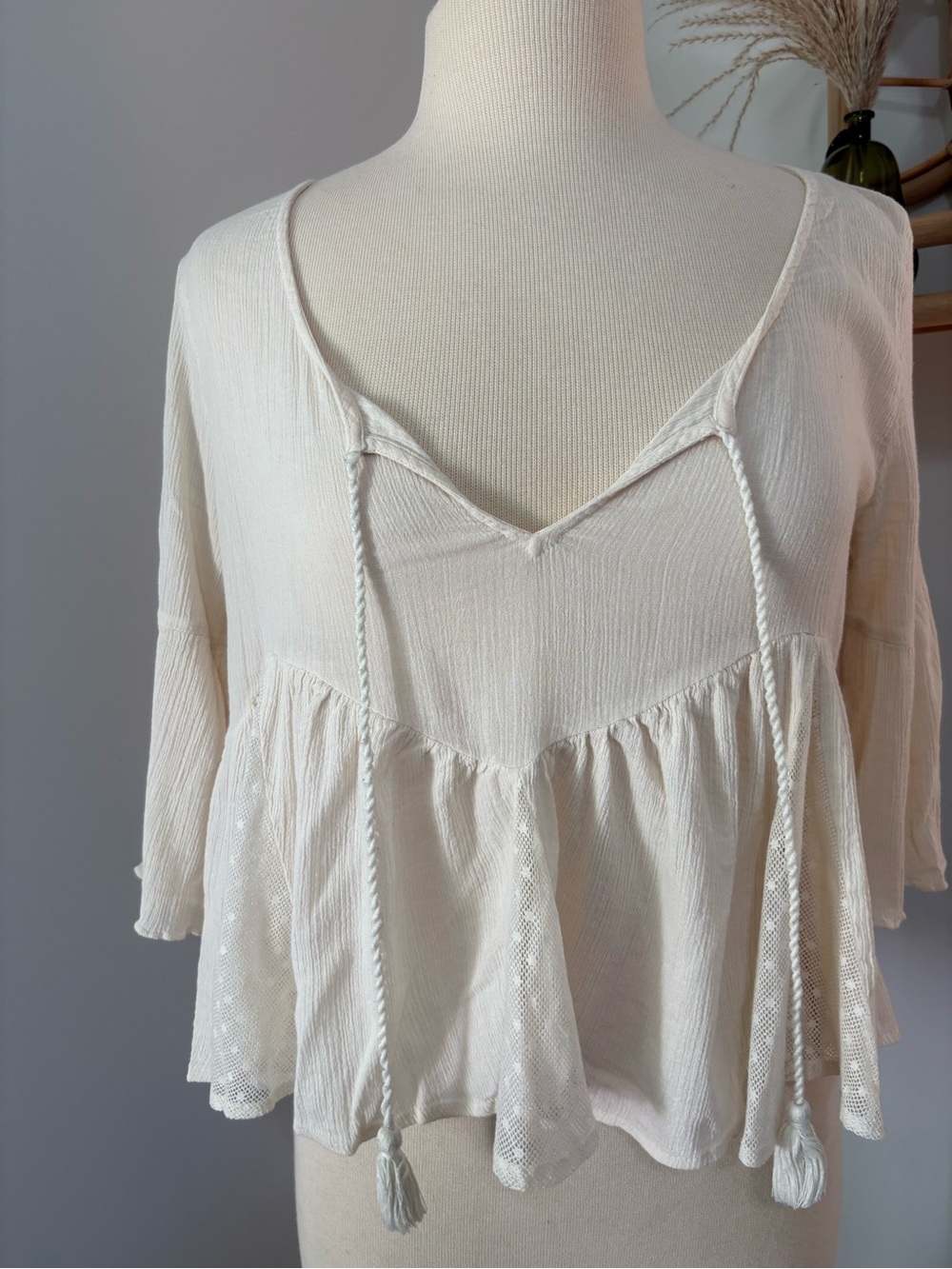 Hollister Ivory Peasant Tie-Front Top